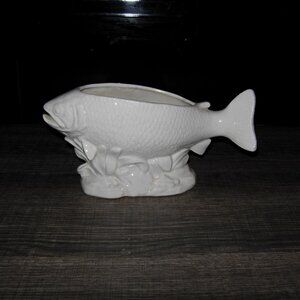 Vintage Caffco Ceramic White Fish Planter